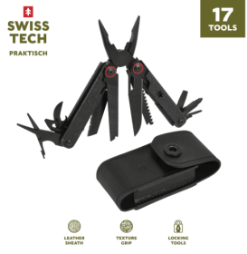 Swiss Tech Praktisch Aus-8 Steel 17-in-1 Folding Multi Tool with Leather Sheath, Multi-Function