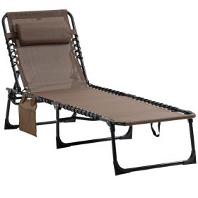 Reclining Chaise Lounge Chair, Portable Sun Lounger, Folding Camping Cot with Adjustable Backrest and Removable Pillow, for Patio, Garden, Beach