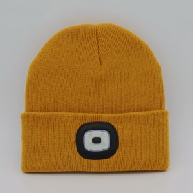 LED Knit Hat Button Cell Type Knitted Hat With Light Glowing (Color: Yellow, style: B)