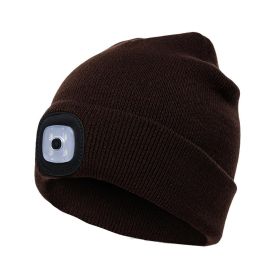 LED Knit Hat Button Cell Type Knitted Hat With Light Glowing (Color: Brown, style: B)