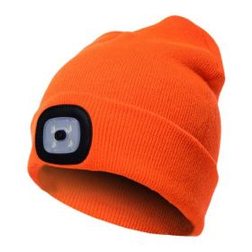 LED Knit Hat Button Cell Type Knitted Hat With Light Glowing (Color: Orange, style: C)