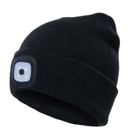 LED Knit Hat Button Cell Type Knitted Hat With Light Glowing (Color: Black, style: C)