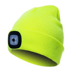 LED Knit Hat Button Cell Type Knitted Hat With Light Glowing (Color: Fluorescent yellow, style: C)