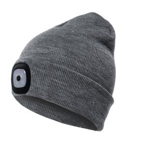 LED Knit Hat Button Cell Type Knitted Hat With Light Glowing (Color: Grey, style: C)
