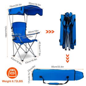 Foldable Beach Canopy Chair Sun Protection Camping Lawn Canopy Chair 330LBS Load Folding Seat w/ Cup Holder For Beach Poolside Travel Picnic (Color: Blue)